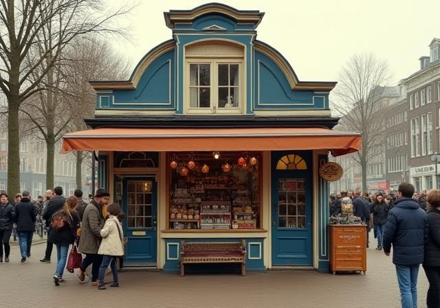 Kleine souvenirkraam op de Dam in Amsterdam, jaren 80