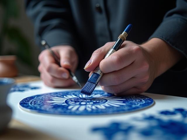Meester-schilder aan het werk met Delfts Blauw technieken